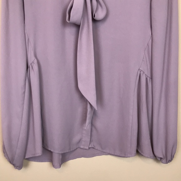 Neiman Marcus Women’s Chiffon Neck Tie Button-Up Lilac Long Sleeve Blouse - Picture 3 of 9